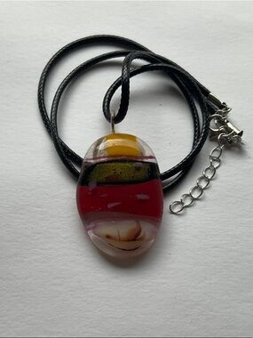 🟣New Dichroic Fused Glass Pendant Necklace, Multicolored & Handcrafted